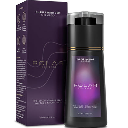 Polar Haircare - Purple Hair Dye Shampoo for Gray Hair for Women & Men - Natural Semi Permanent Vegan Hair Color Shampoo